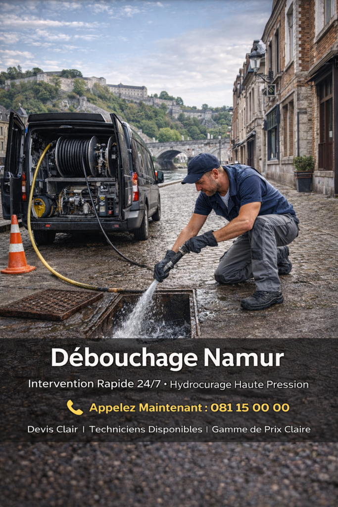 débouchage Namur intervention rapide 24/7 hydrocurage haute pression